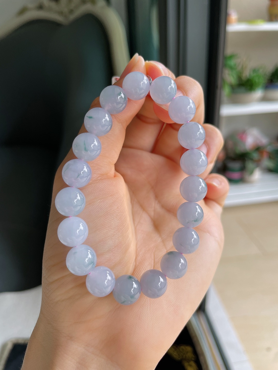 ️，缅甸天然翡翠A货，冰飘花手串，尺寸：9.8mm。【编4588】