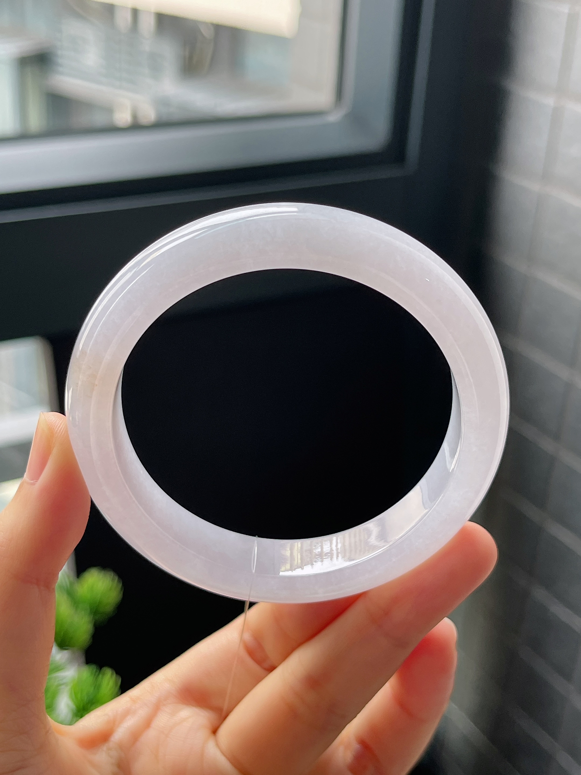 正圈56.5圈口，翡翠冰糯种紫色手镯