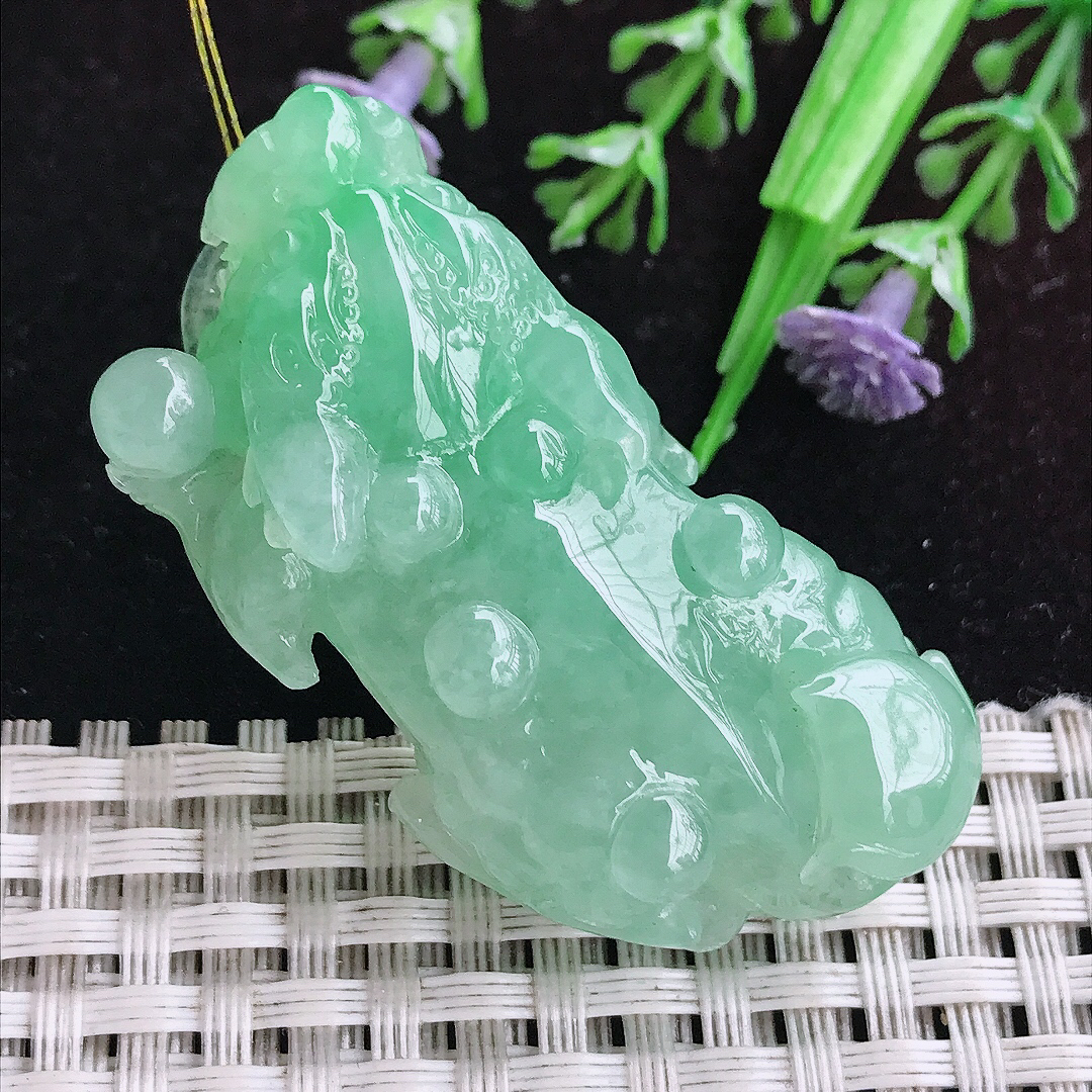 实拍A货翡翠48/24/13老坑冰润冰晴满绿貔貅吊坠翡翠玉坠