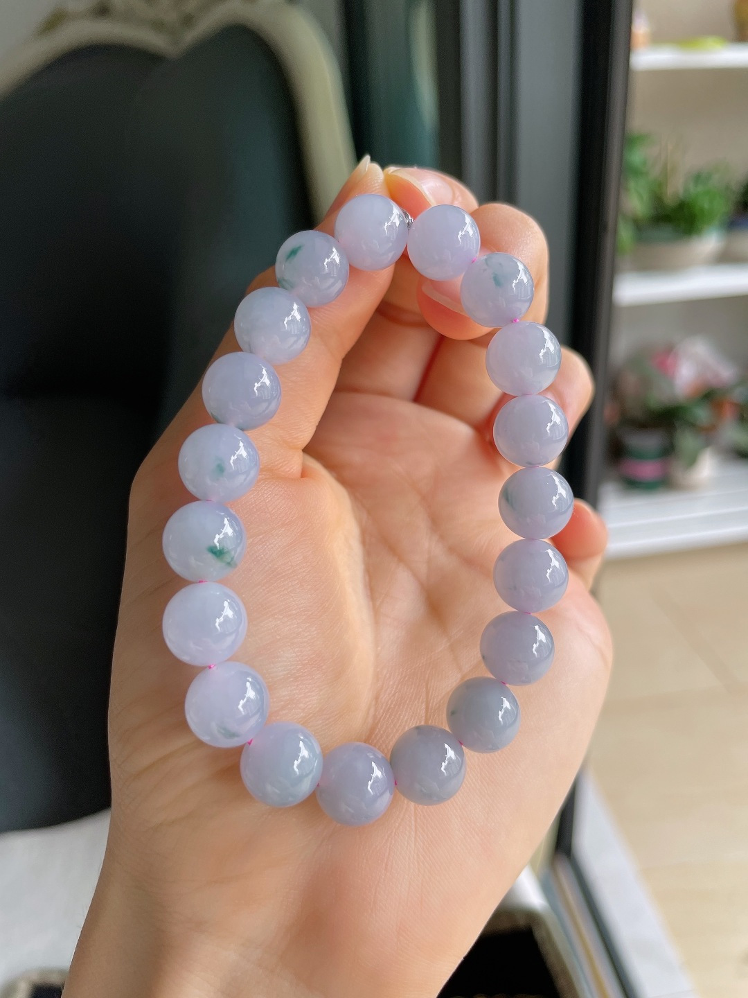 ️，缅甸天然翡翠A货，冰飘花手串，尺寸：9.8mm。【编4589】
