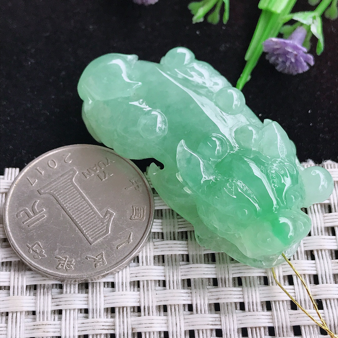 实拍A货翡翠48/24/13老坑冰润冰晴满绿貔貅吊坠翡翠玉坠
