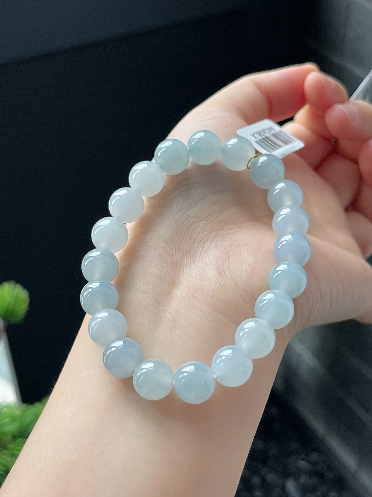 翡翠冰糯种淡蓝色手链