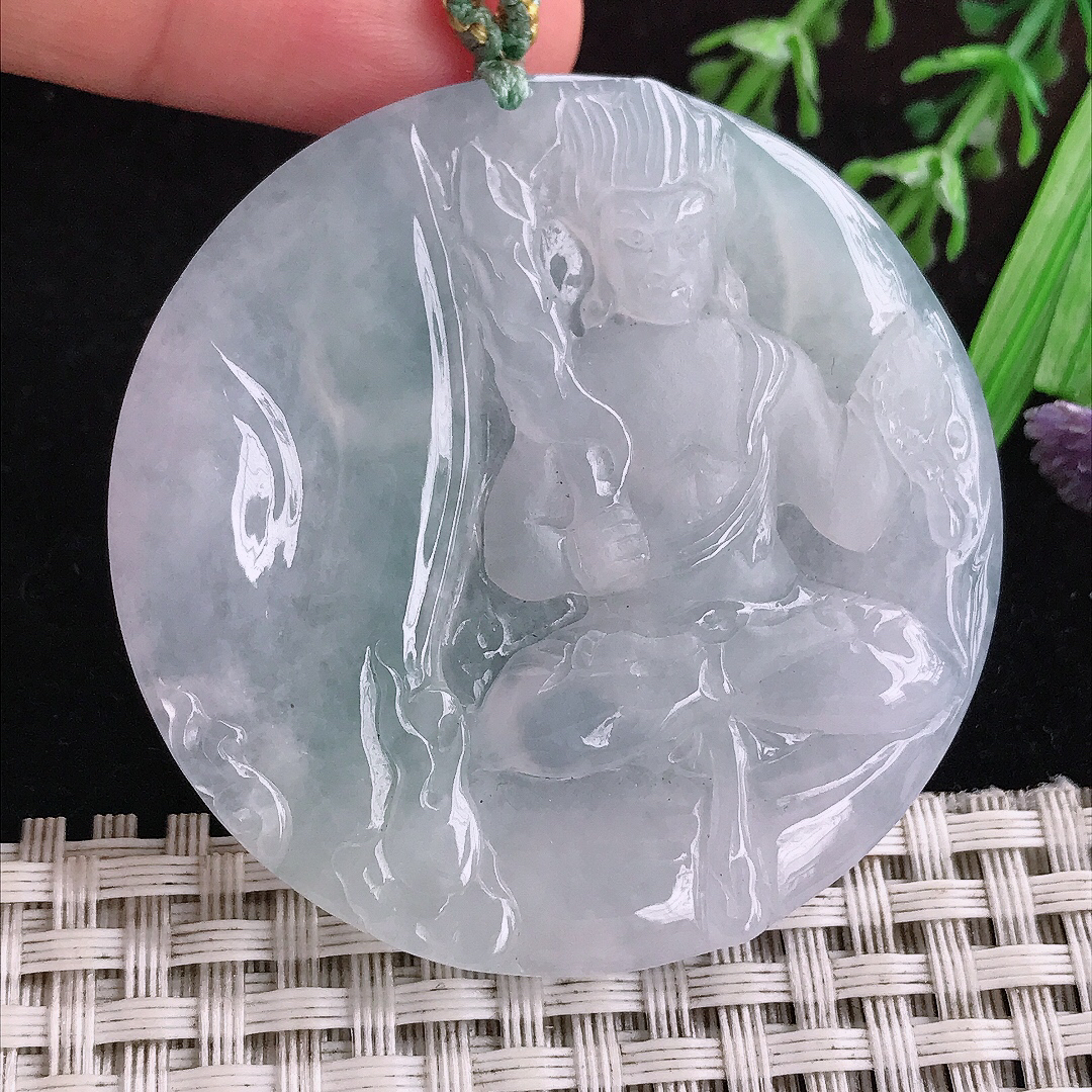 实拍A货翡翠50.8/5.2老坑冰透起胶白冰不动明王吊坠翡翠玉坠