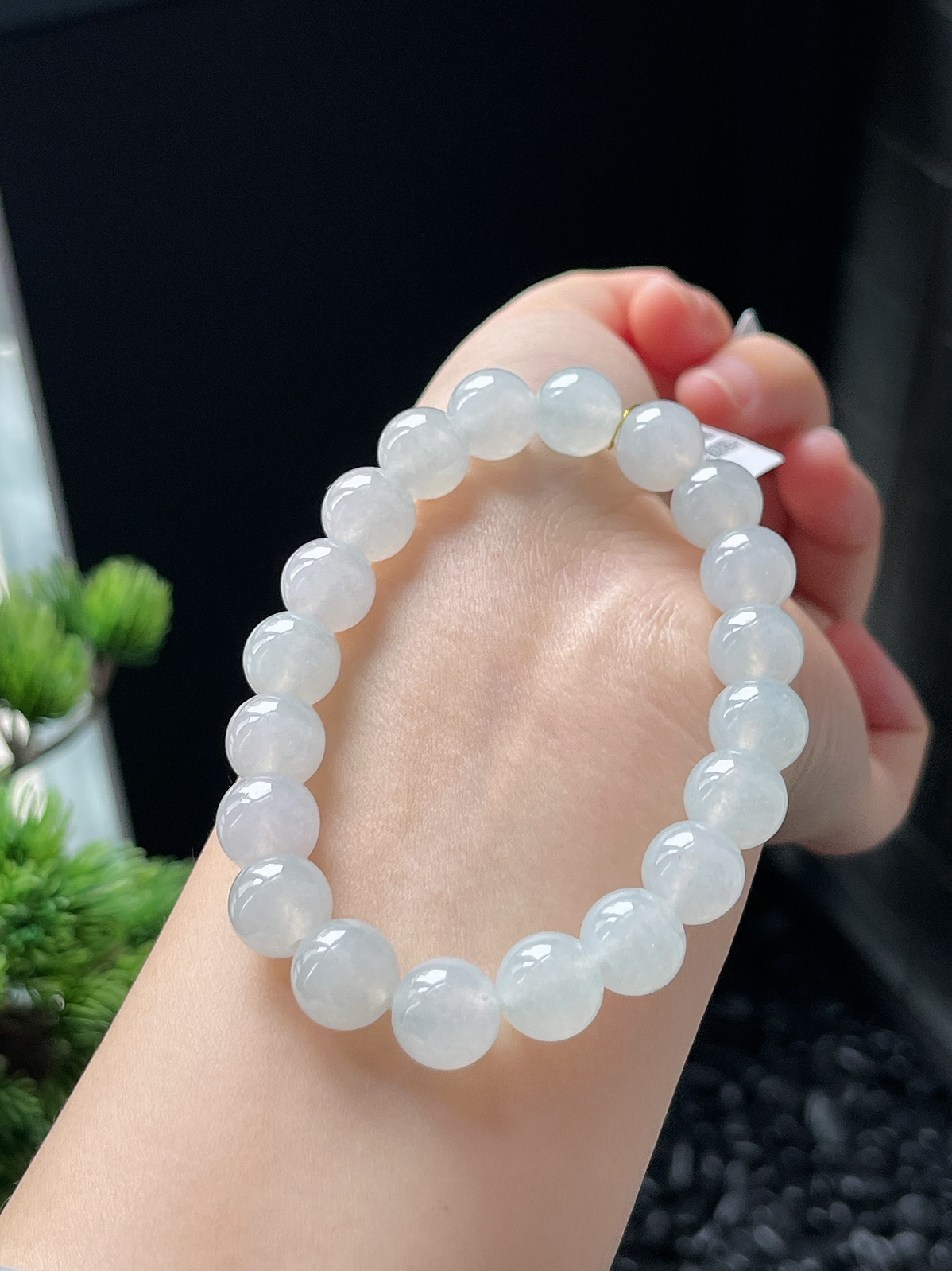 翡翠冰糯种白色胶润卡10手链