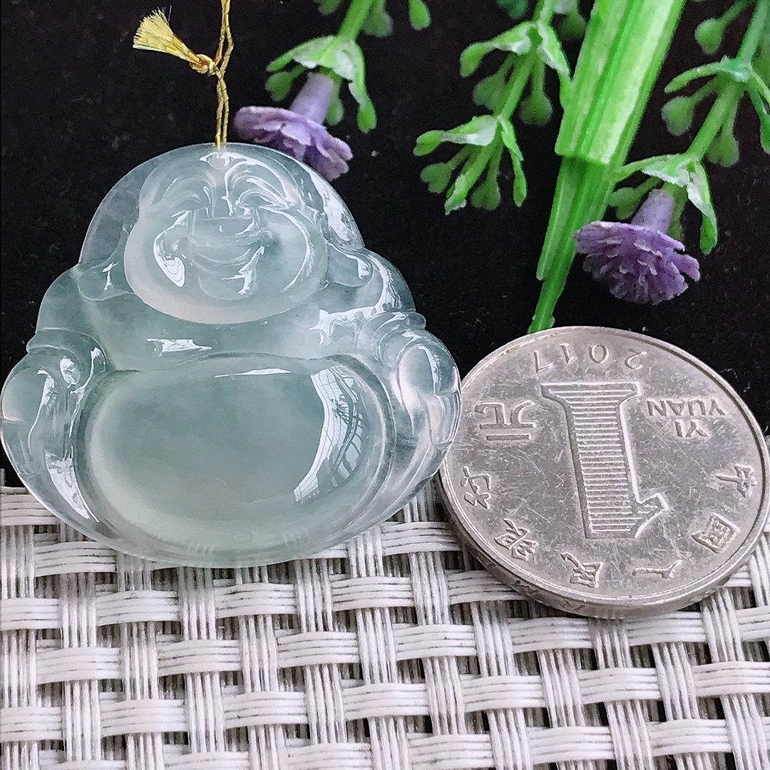 实拍A货翡翠30.8/33/5.7老坑冰透果冻胶冰种佛公吊坠翡翠玉坠