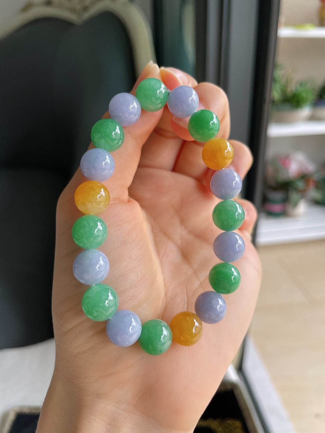 ️，缅甸天然翡翠A货，冰多宝手串，尺寸：10mm。【编4568】