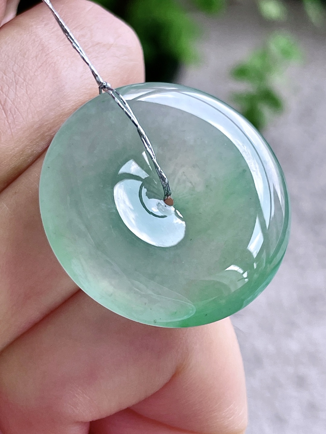 冰飘绿花平安扣吊坠,飘花