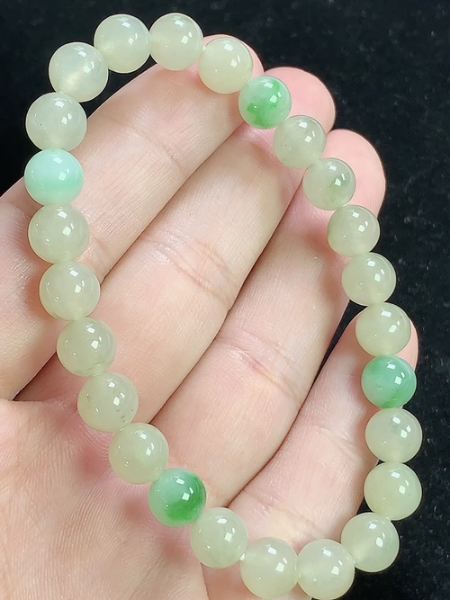 双彩玉珠手串，尺寸7.5mm，D31ygs