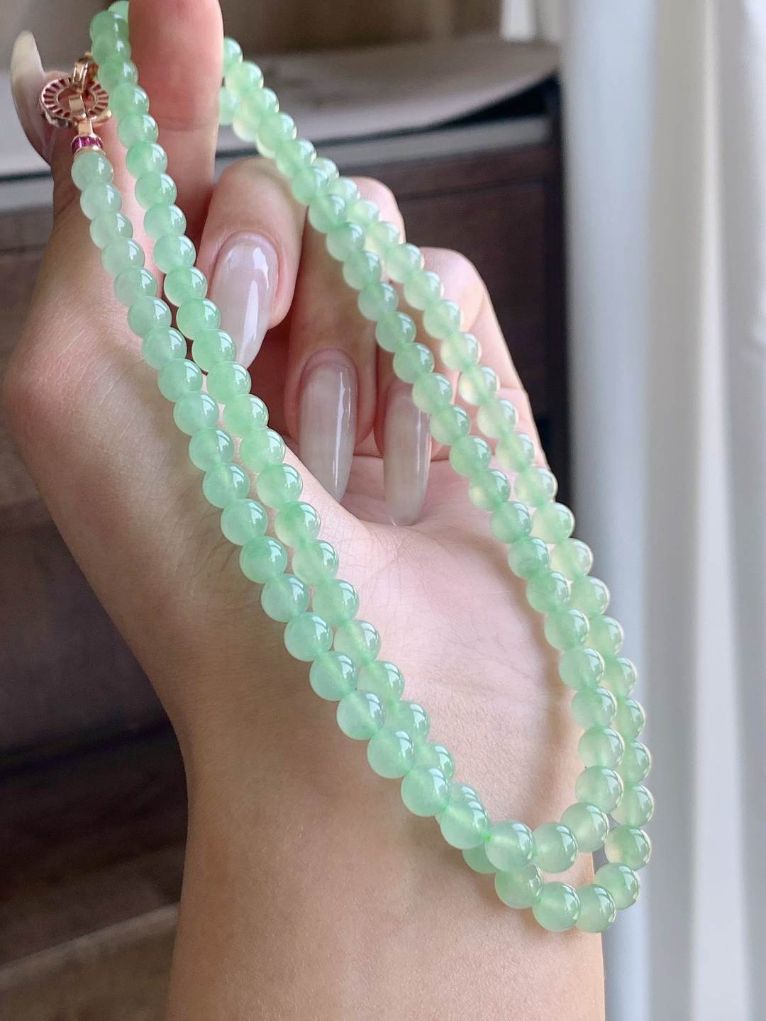 珠子冰甜绿珠链圆珠子珠链,说明性比高,尺寸6mm，33cm,重量42.7克