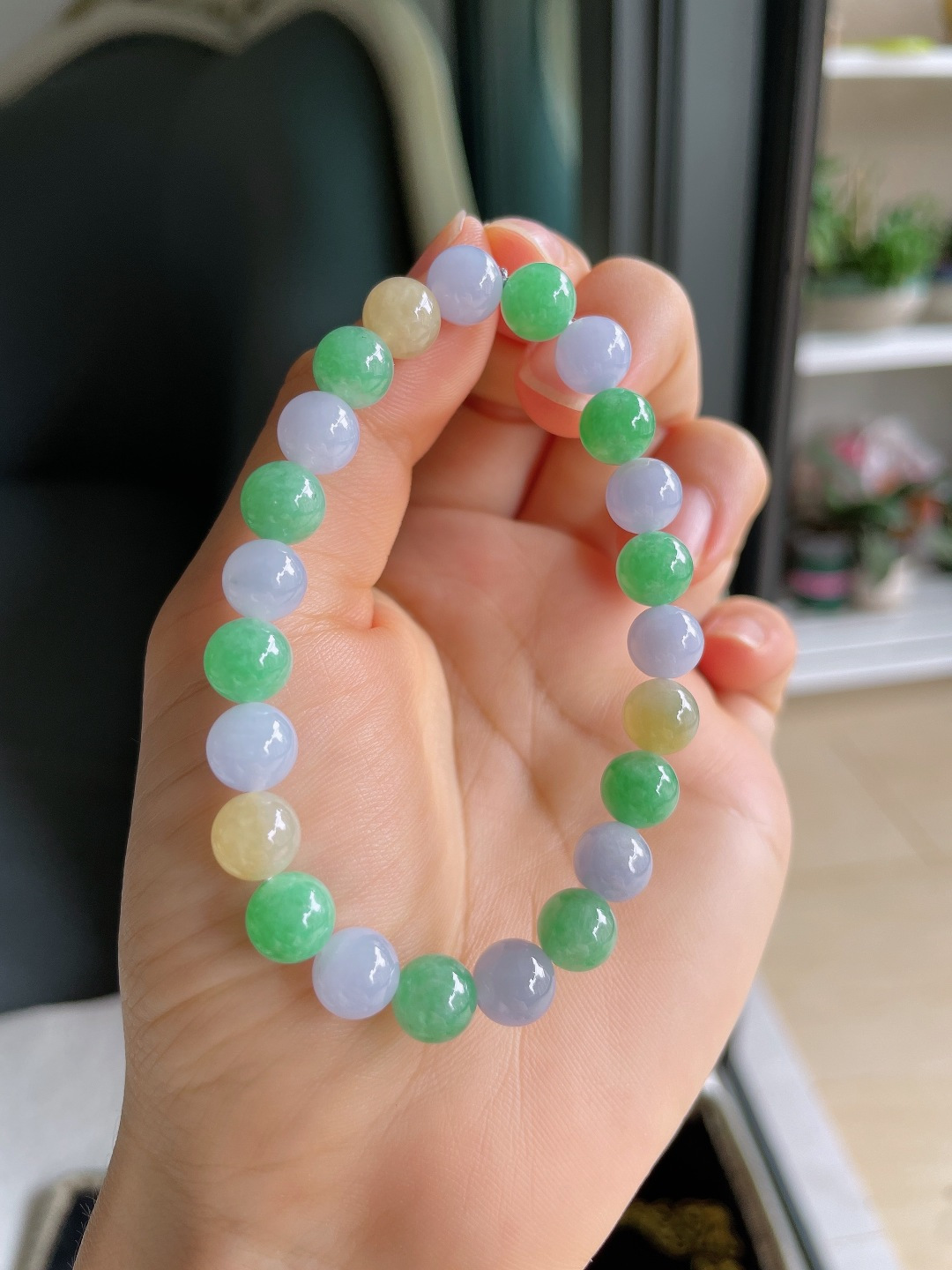 ️，缅甸天然翡翠A货，冰多宝手串，尺寸：7.8mm。【编4563】