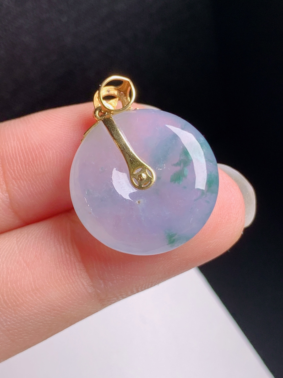 冰紫飘花平安扣吊坠，飘花灵动，种水细腻，平安顺遂
