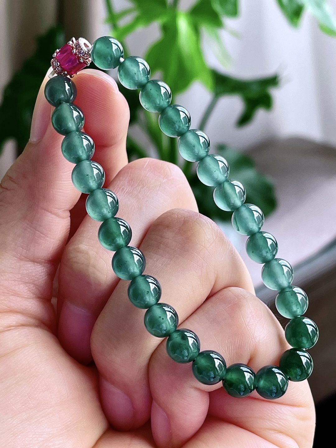 冰种天空蓝手串圆珠珠子手串, 性比高 老蓝水,尺寸6.7mm,重量15.1克