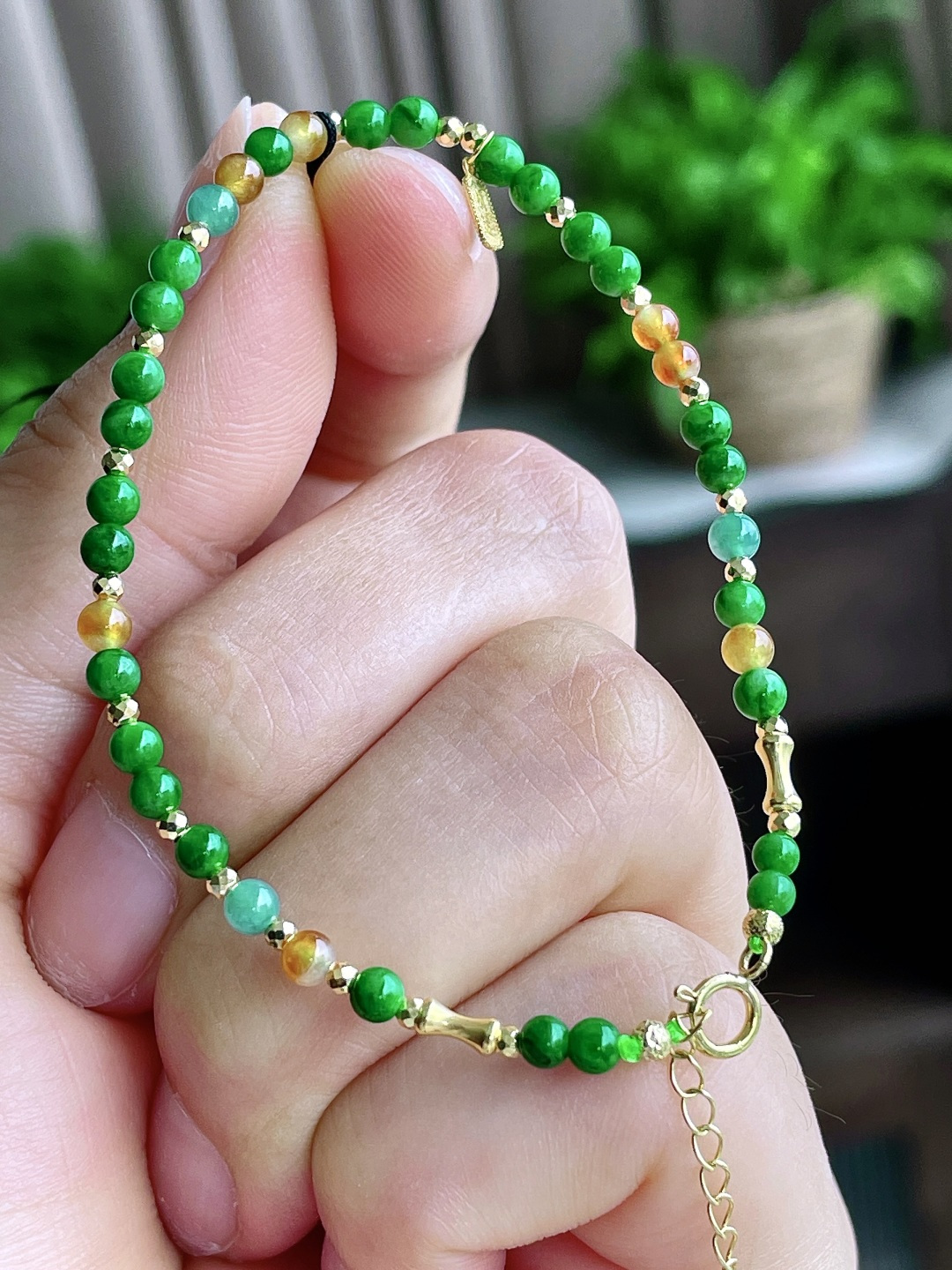 珠子冰双彩手串圆珠珠子手串,18k金镶嵌,性比高,尺寸3.2mm,重量2.3克