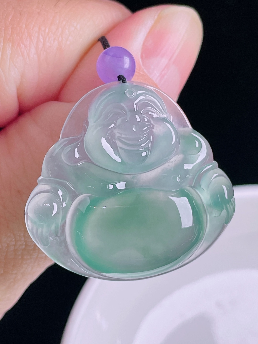 冰蓝佛公，老种起光，细底通透，尺寸：32/34.4/6.5mm0831