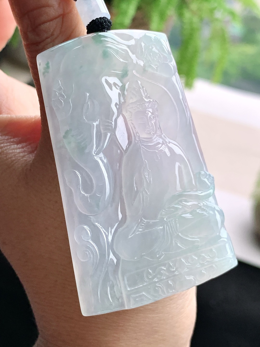 冰飘花普贤菩萨牌吊坠,缅料性比高,尺寸62.7-39.6-5.2,重量31.3克