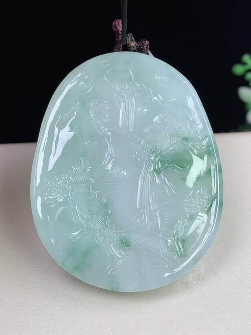 飘花山水牌，无裂，尺寸48.8-38.6-4.9mm，D3J01hwa