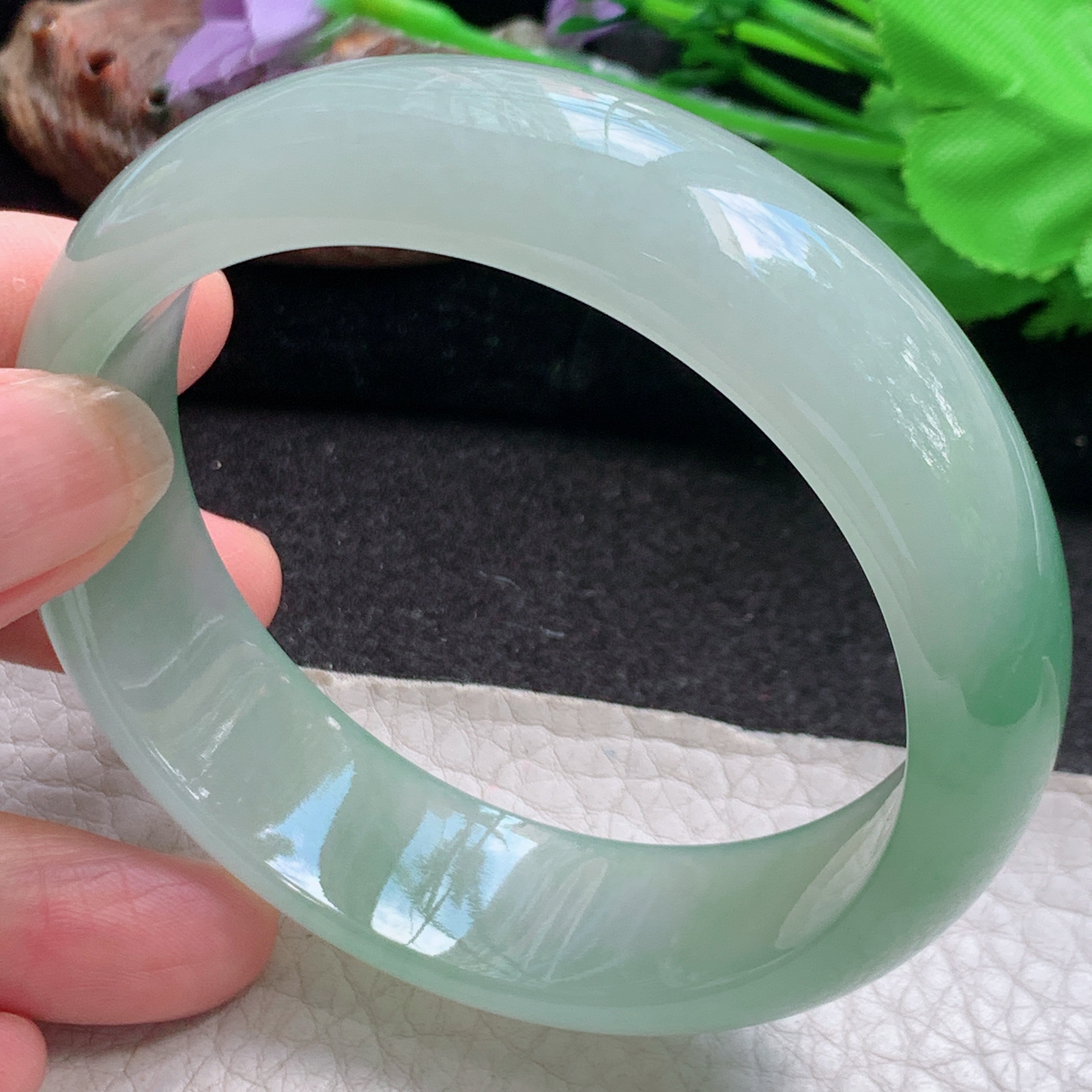 xc收藏款大圈口60*18*8.2轮胎镯 缅甸翡翠a货玉手镯高品质冰绿宽边玉手环