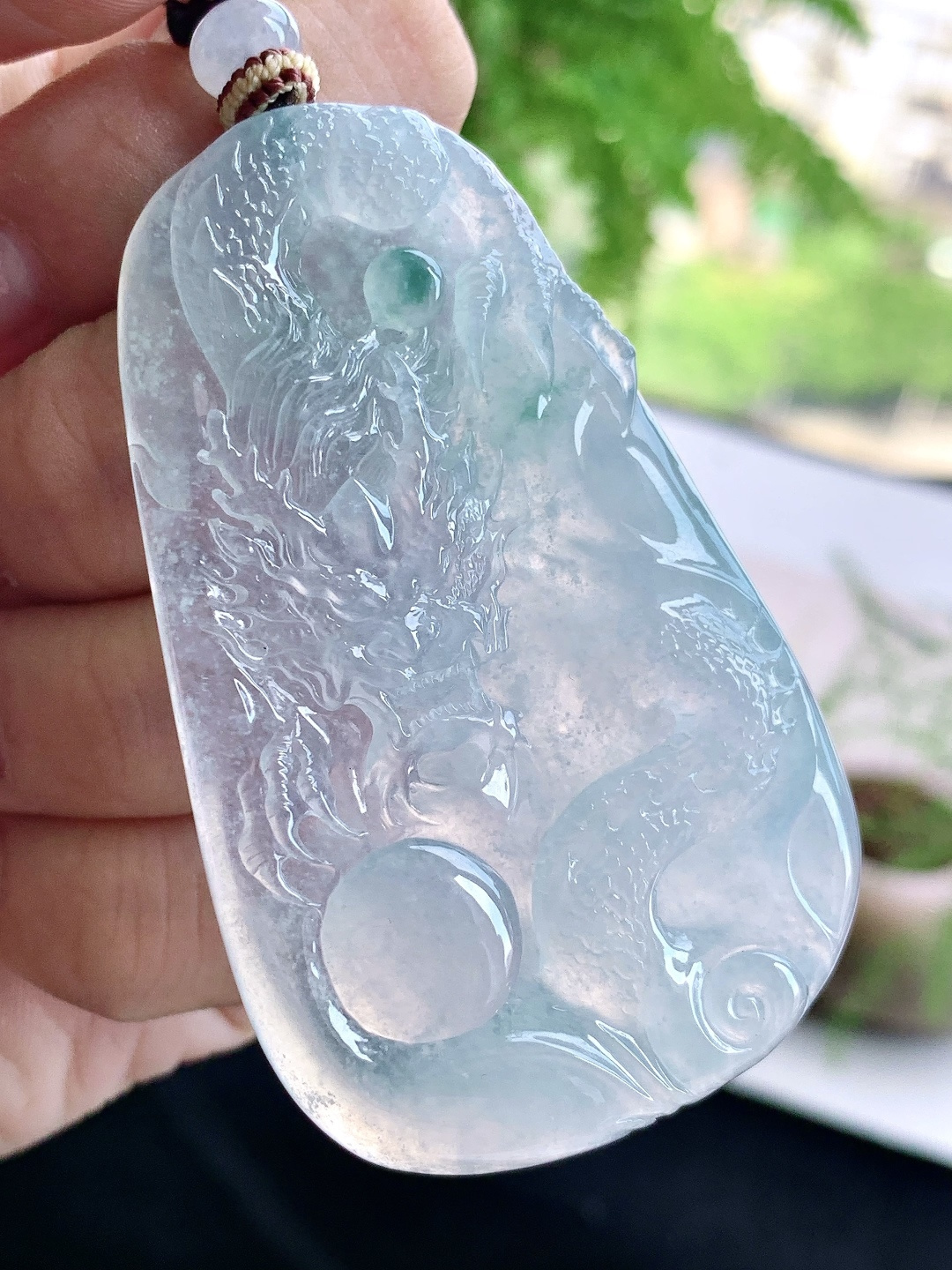 裸石冰种飘花龙牌大龙牌吊坠，性比高，厚装，尺寸65-40-6.8，重量39.5克