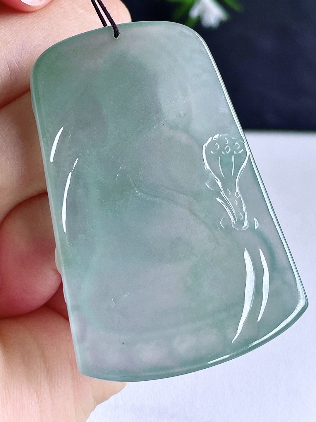 冰晴绿大势至菩萨持莲观音牌吊坠,性比高