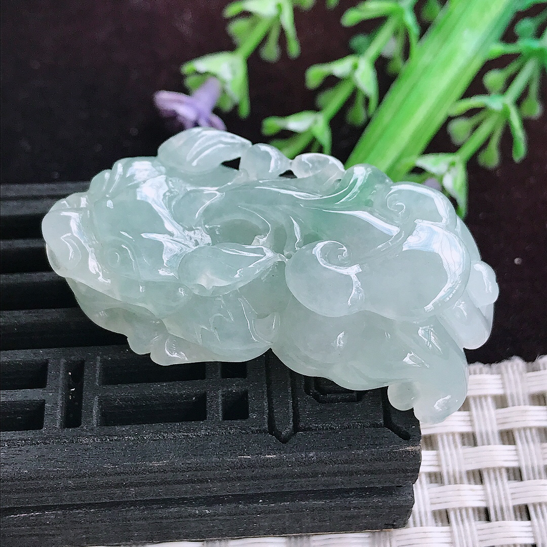 实拍A货翡翠42.8/22/12.8老坑冰润起胶晴底招财貔貅吊坠翡翠玉坠
