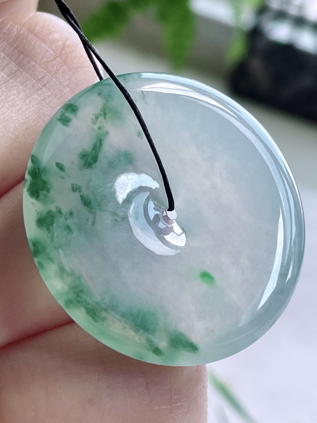 高冰飘花平安扣大平安扣吊坠，缅料，无裂，性比高，厚装，尺寸35-6，重量16克