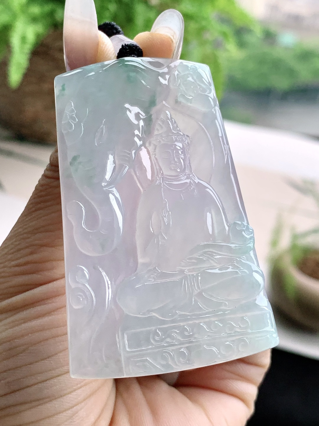 冰飘花普贤菩萨牌吊坠,缅料性比高,尺寸62.7-39.6-5.2,重量31.3克