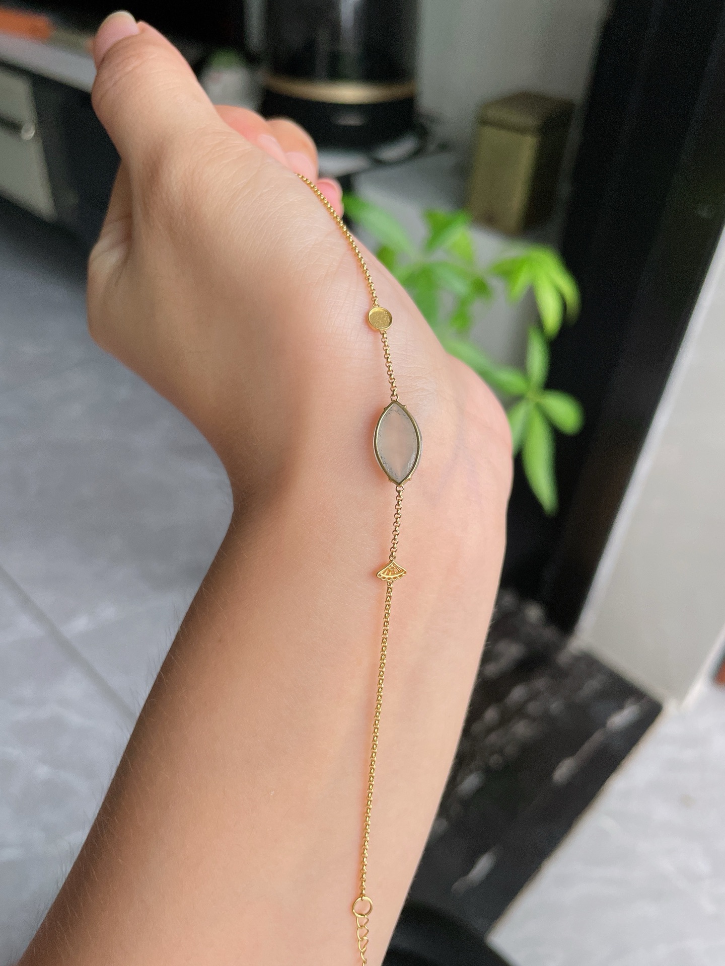 通体18k金镶设计款冰种翡翠手链,S21