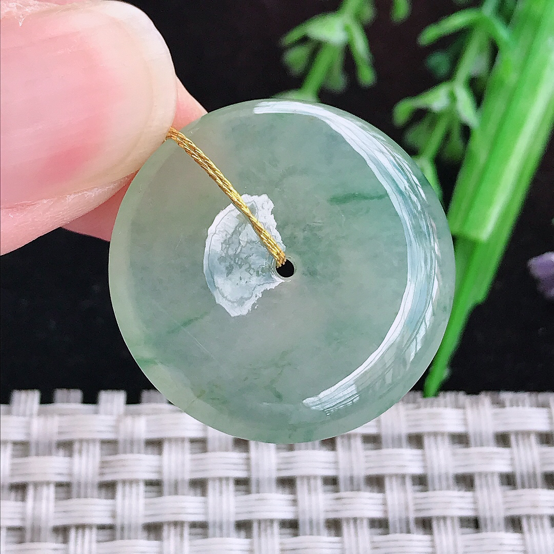 实拍A货翡翠25.7/5老坑冰胶冰晴平安扣吊坠翡翠玉坠