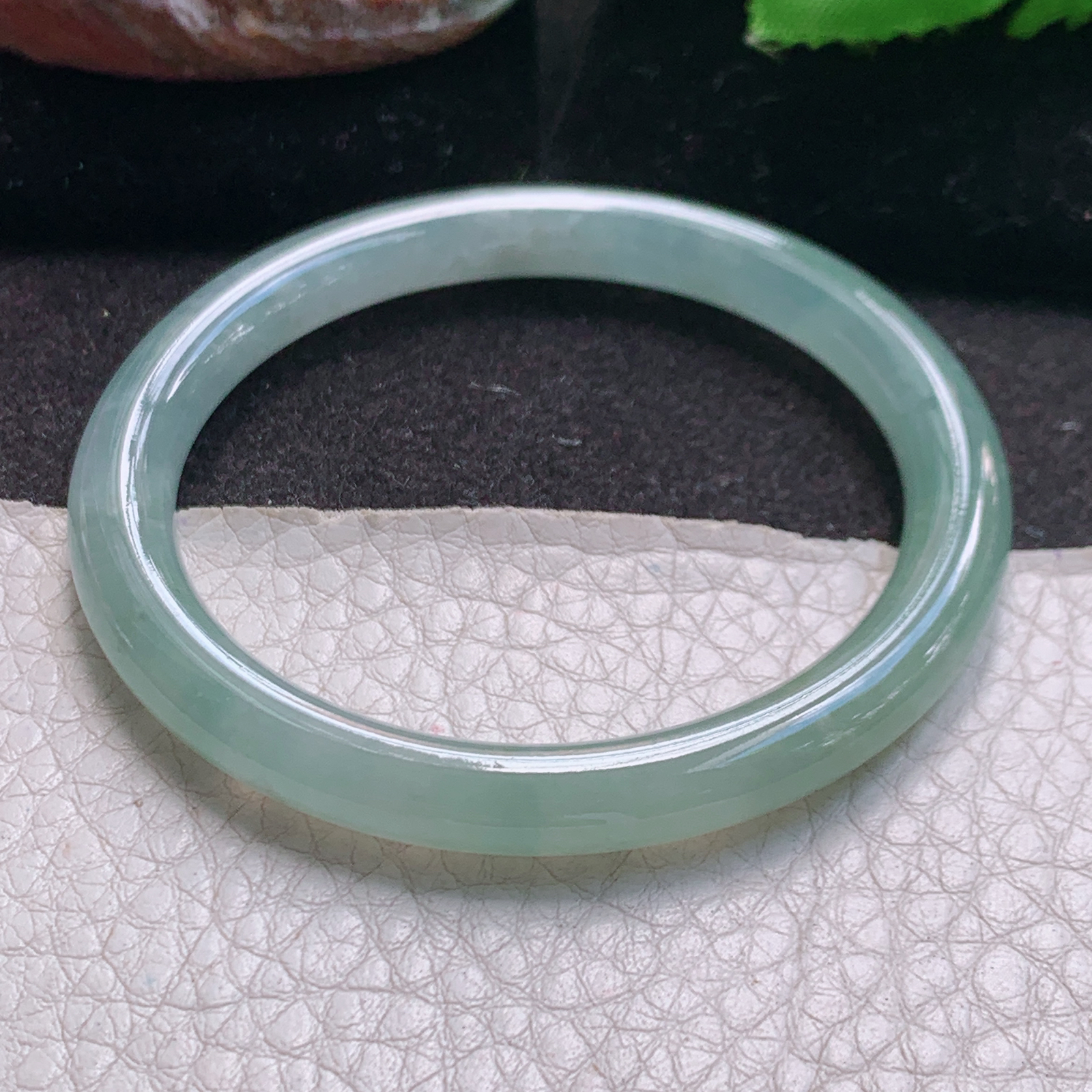 n小圈口51.5*6.8*7.2叮当镯 缅甸翡翠a货玉手镯高品质浅绿圆条美人镯