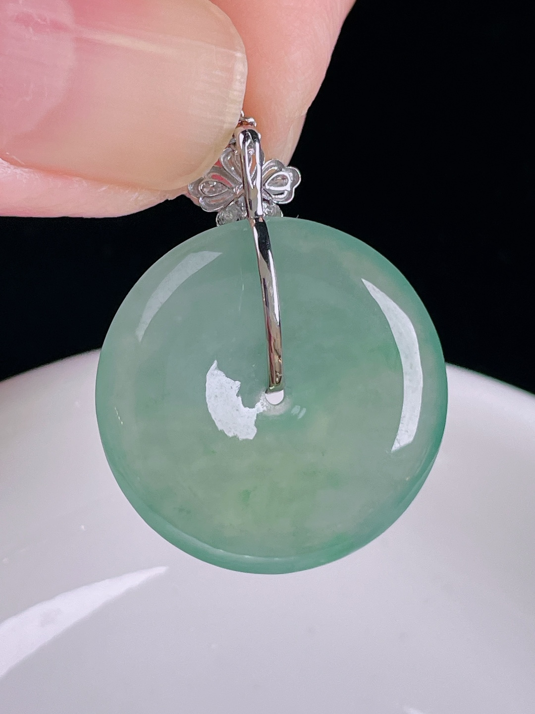 ️冰种平安扣，18k镶嵌，老种起光，细底通透，尺寸：30裸石24/4.4mm0901