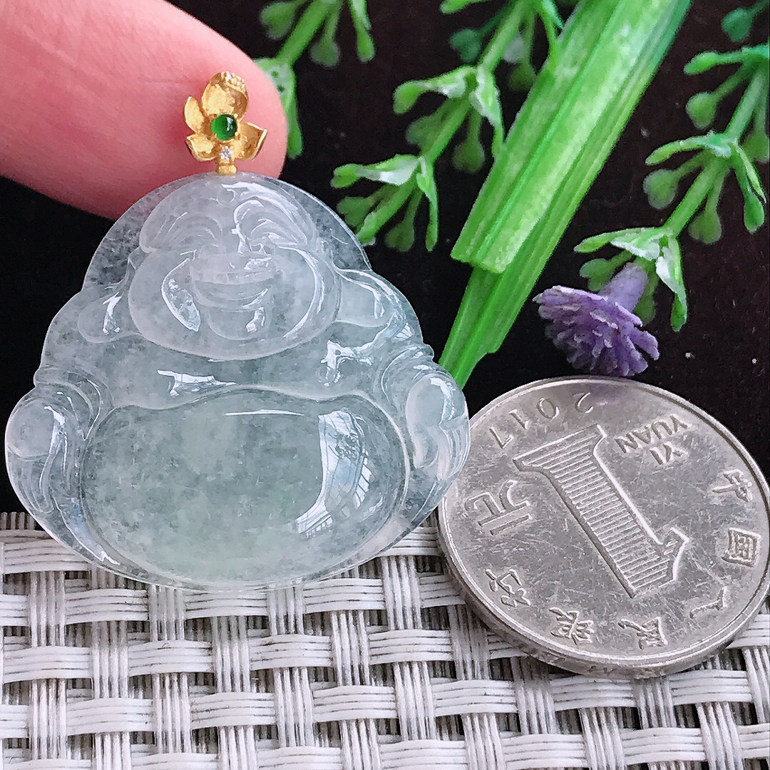 实拍A货翡翠29.8/32.6/5.6老坑冰透白冰佛公吊坠翡翠玉坠