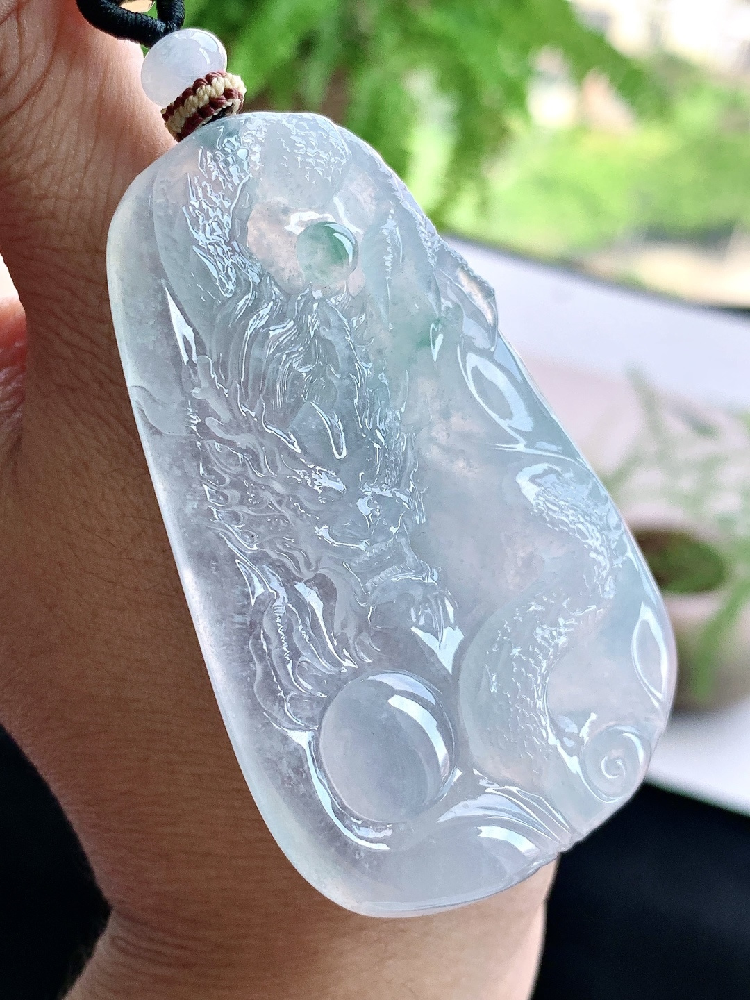 裸石冰种飘花龙牌大龙牌吊坠，性比高，厚装，尺寸65-40-6.8，重量39.5克