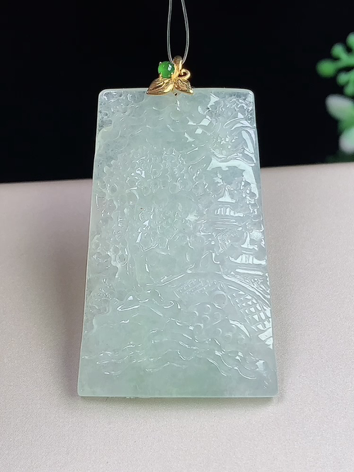 18k金镶冰种山水牌，无裂，尺寸41-25.3-5.5mm，J01dyg8