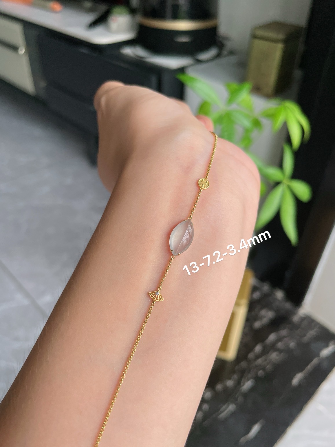 通体18k金镶设计款冰种翡翠手链,S21