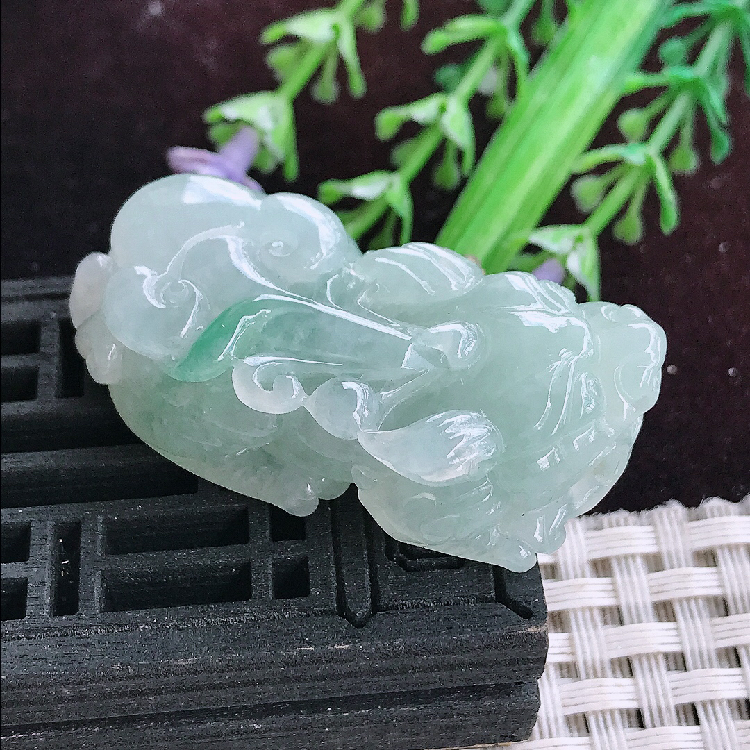 实拍A货翡翠42.8/22/12.8老坑冰润起胶晴底招财貔貅吊坠翡翠玉坠