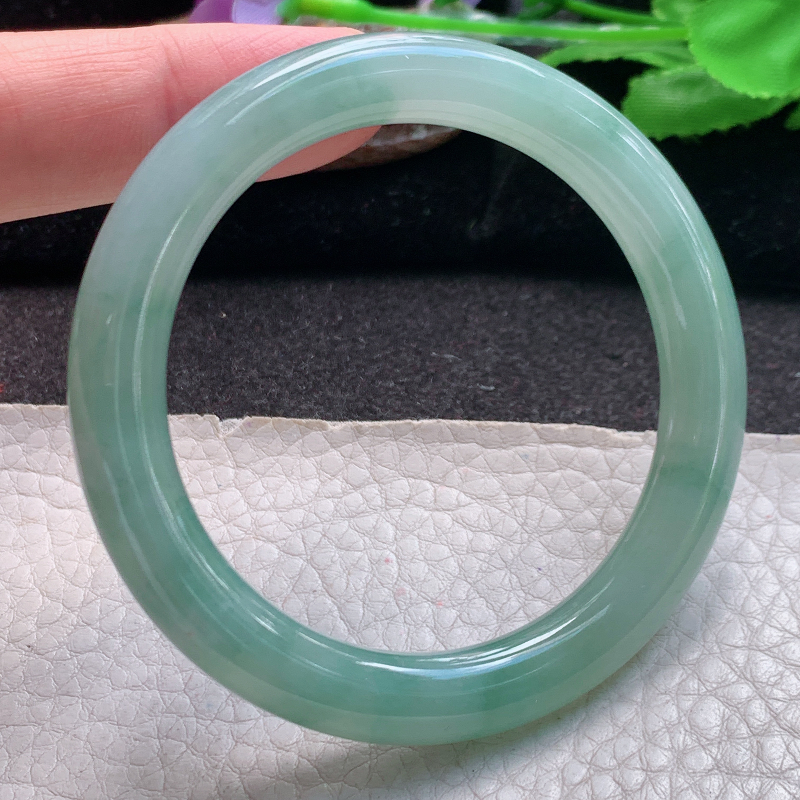 n小圈口52*8.8*8.7叮当镯 缅甸翡翠a货玉手镯高品质冰飘花圆条美人镯