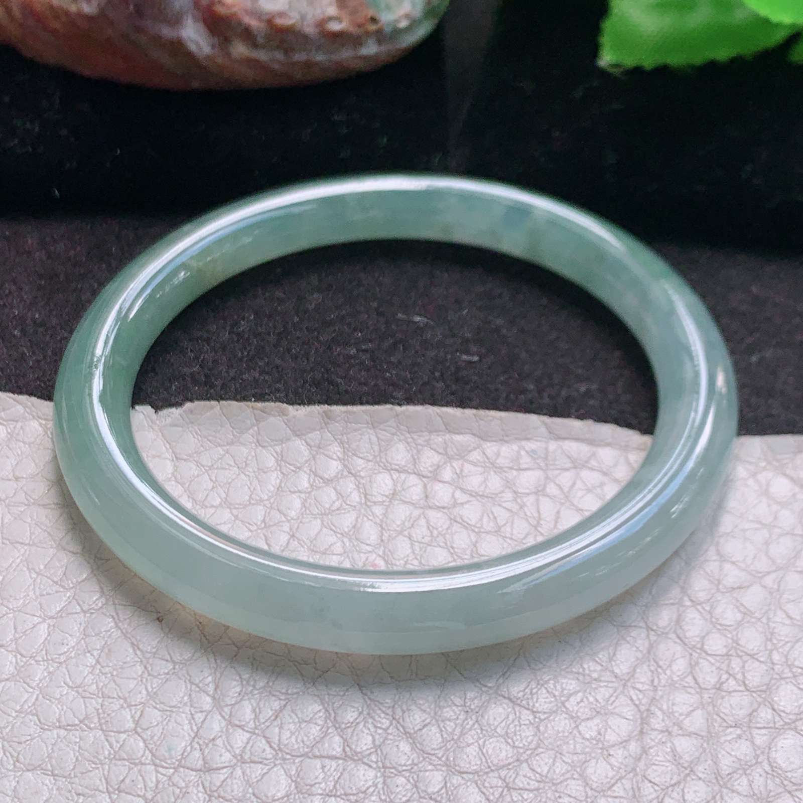 n小圈口51.5*6.8*7.2叮当镯 缅甸翡翠a货玉手镯高品质浅绿圆条美人镯