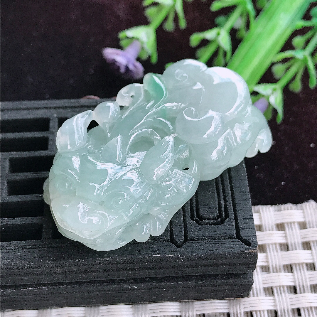 实拍A货翡翠42.8/22/12.8老坑冰润起胶晴底招财貔貅吊坠翡翠玉坠