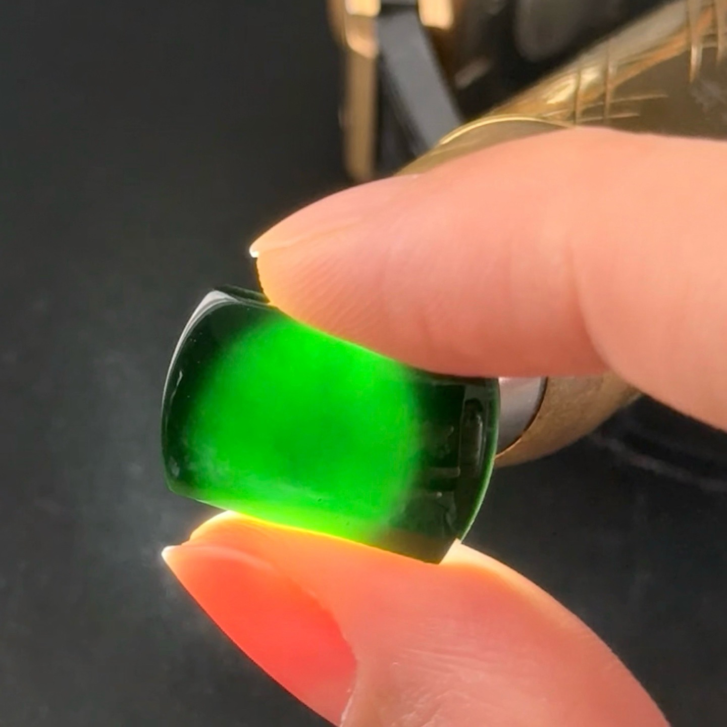 精品墨翠马鞍戒面 种好色正 黑度极好 打灯通透 油性十足  尺寸20