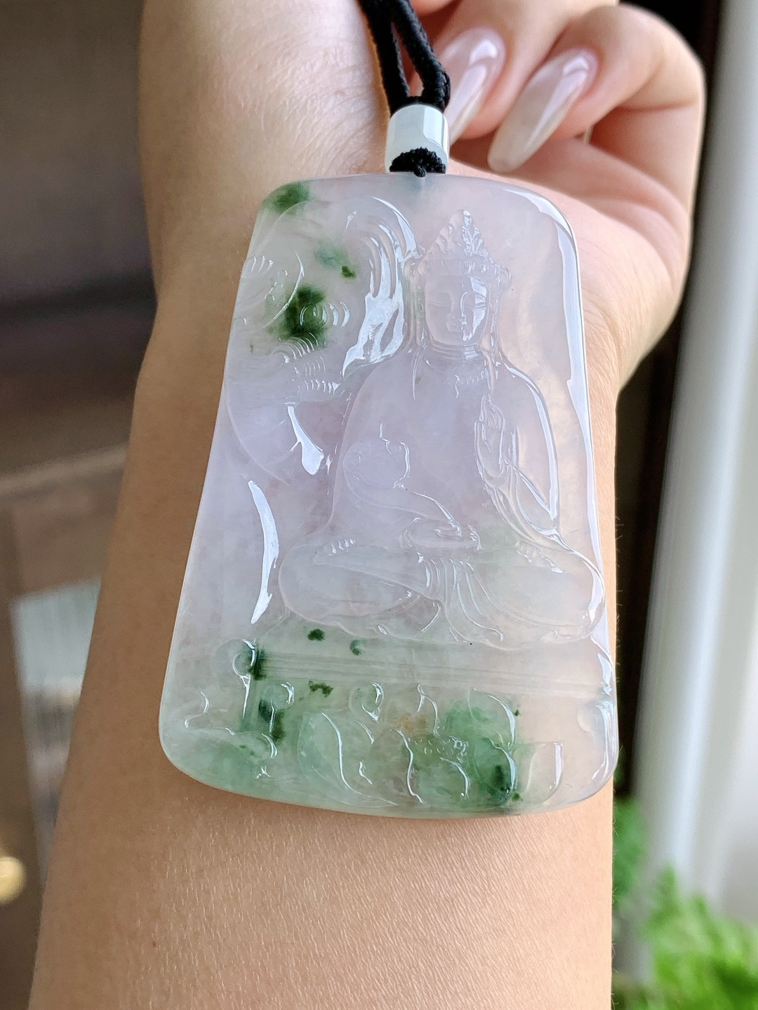 冰飘花普贤菩萨牌吊坠，缅料性比高，尺寸67.2-43.4-5.5，重量43.1克，不议