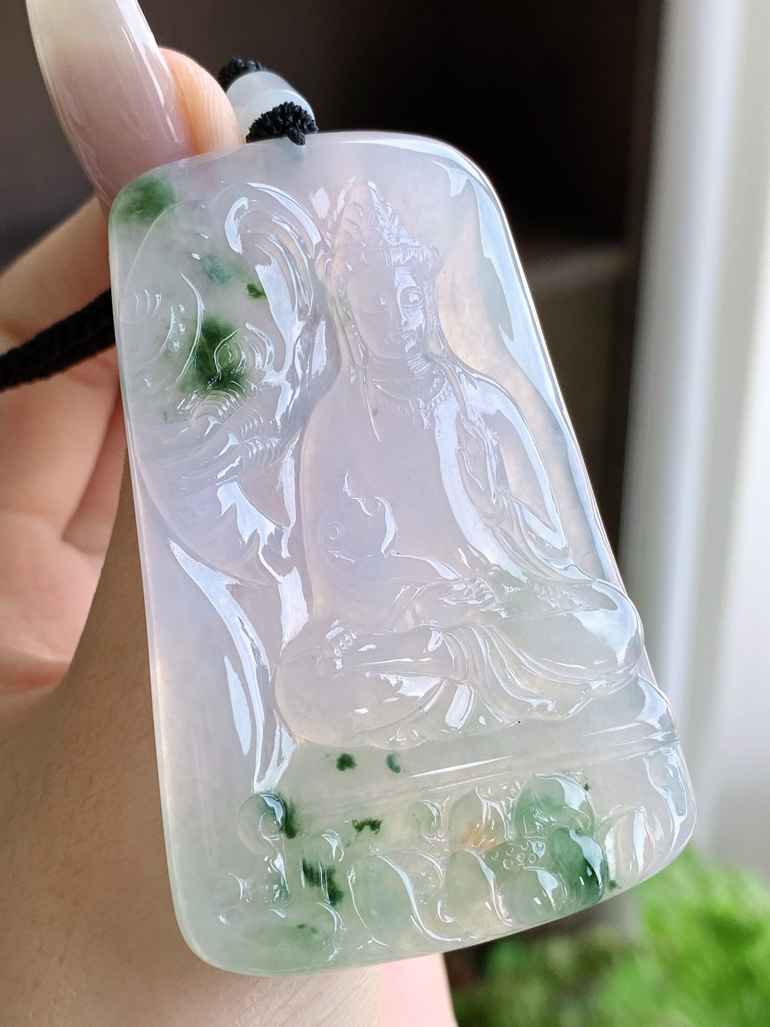 冰飘花普贤菩萨牌吊坠，缅料性比高，尺寸67.2-43.4-5.5，重量43.1克，不议