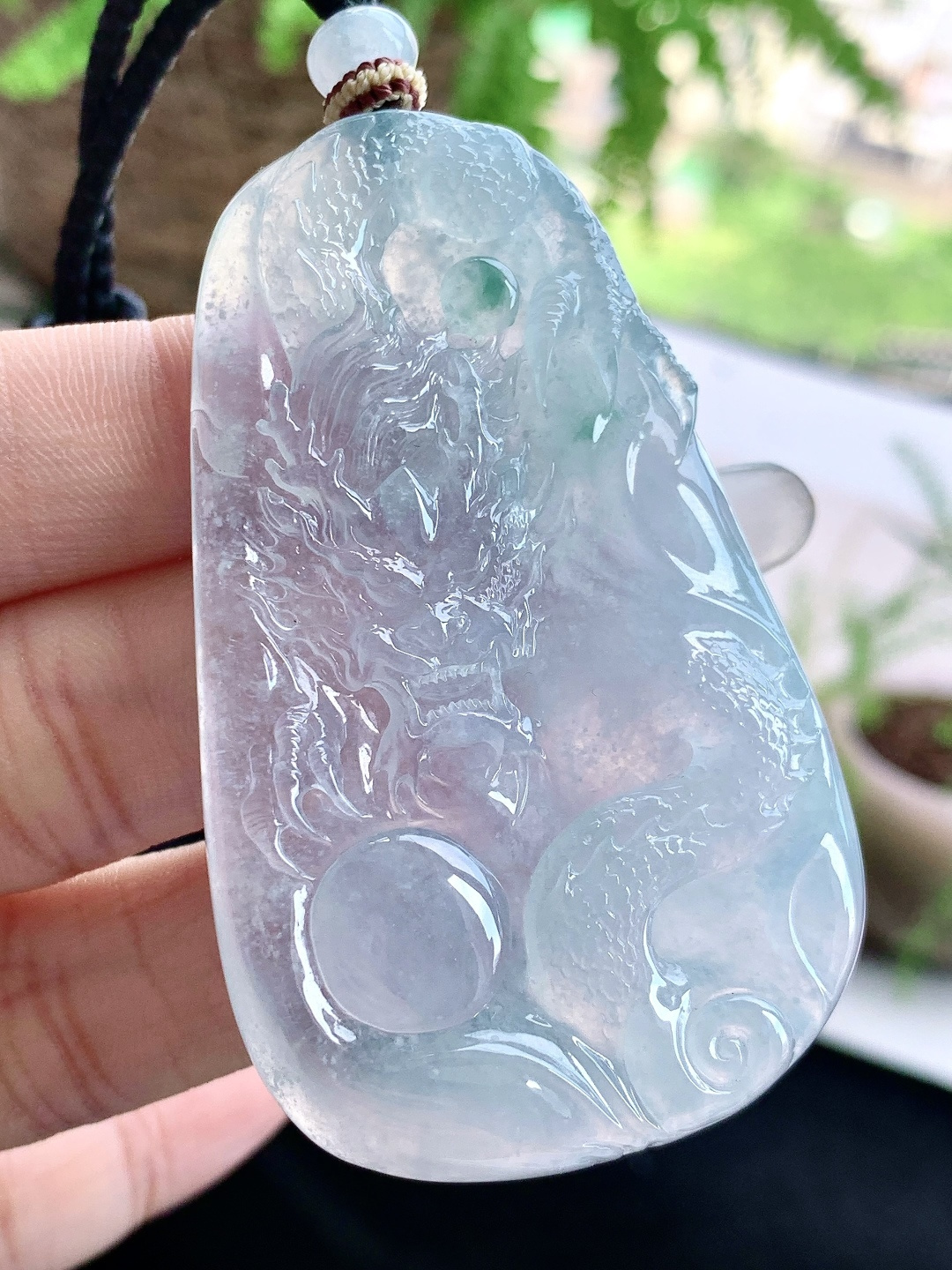 裸石冰种飘花龙牌大龙牌吊坠，性比高，厚装，尺寸65-40-6.8，重量39.5克