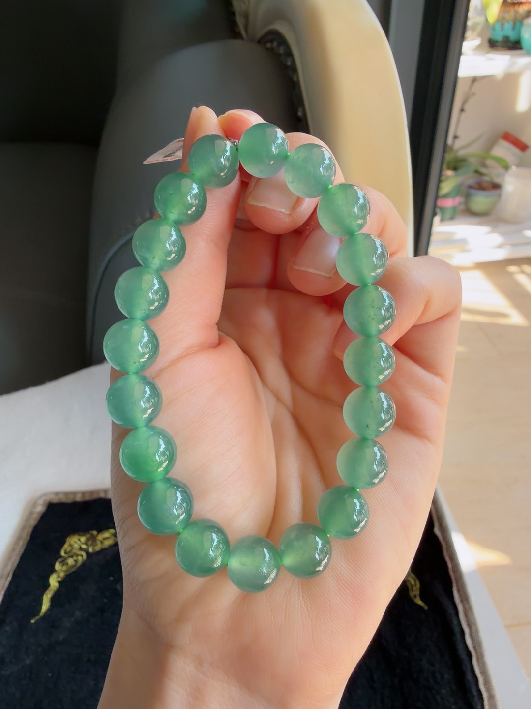 天然翡翠A货，冰蓝水手串，尺寸：10mm。【编3482】