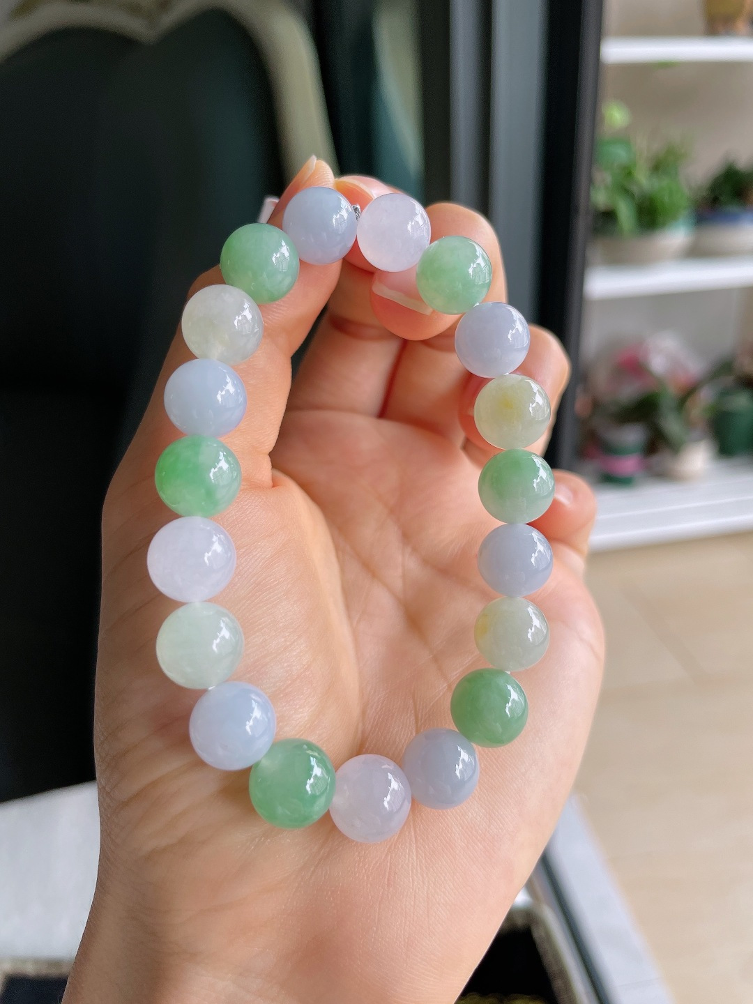 缅甸天然翡翠A货，冰多宝手串，尺寸：10mm。【编4436】