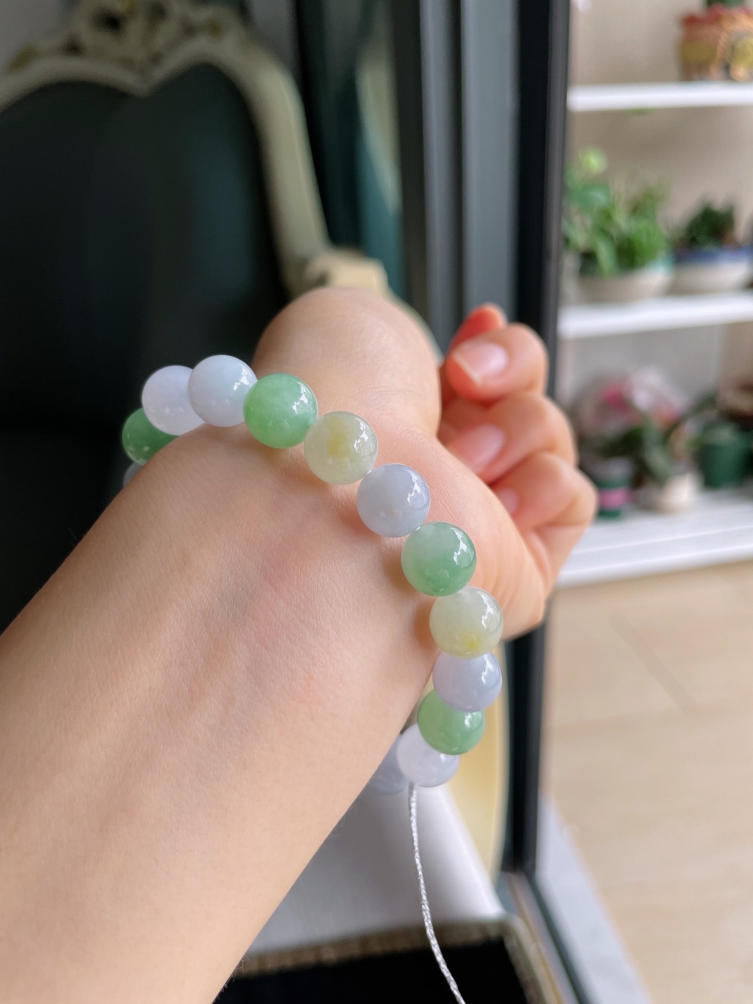 缅甸天然翡翠A货，冰多宝手串，尺寸：10mm。【编4436】
