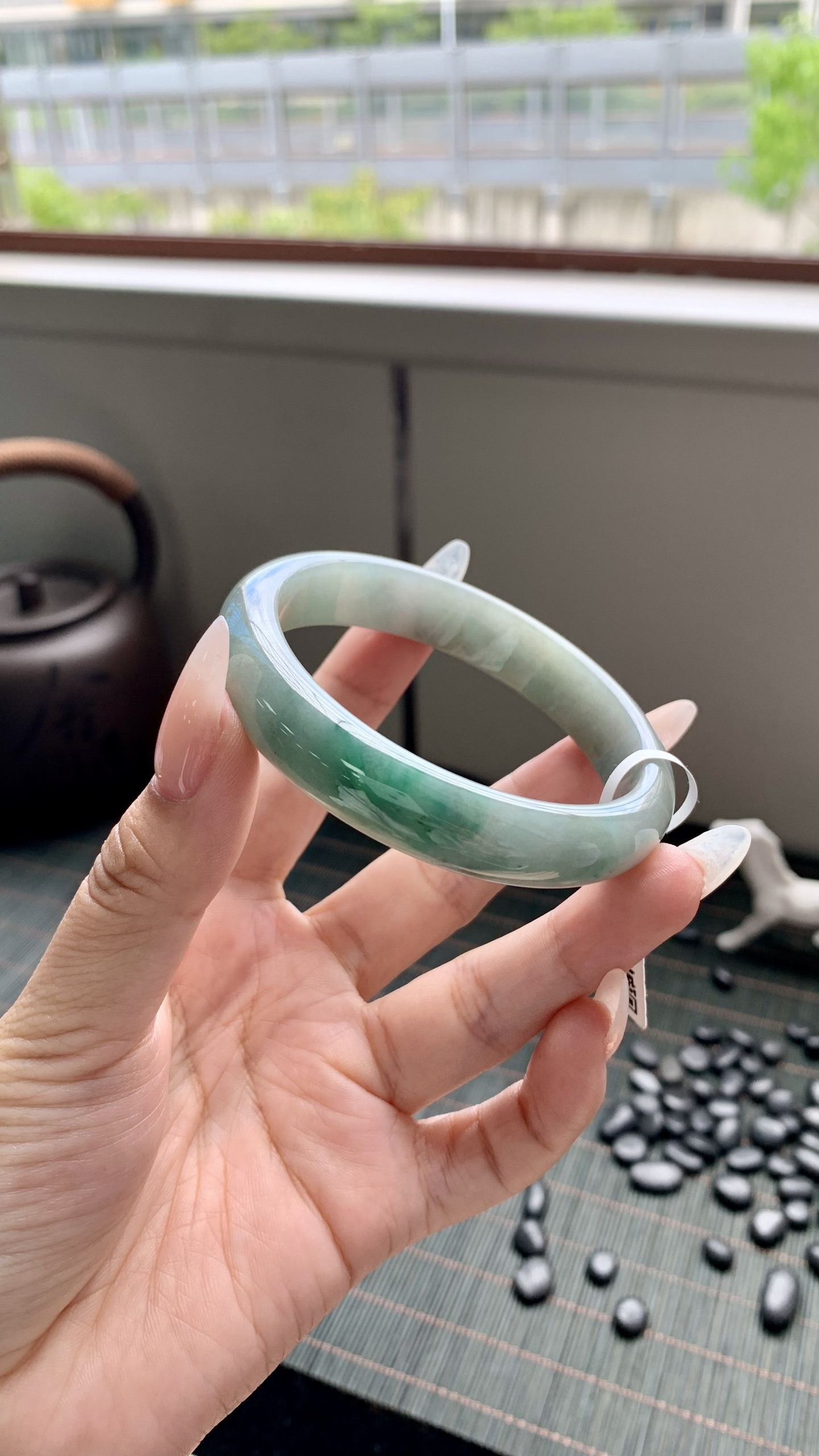 湖水绿飘花正圈成品 HY-7184 尺寸：56.5-12-7.5