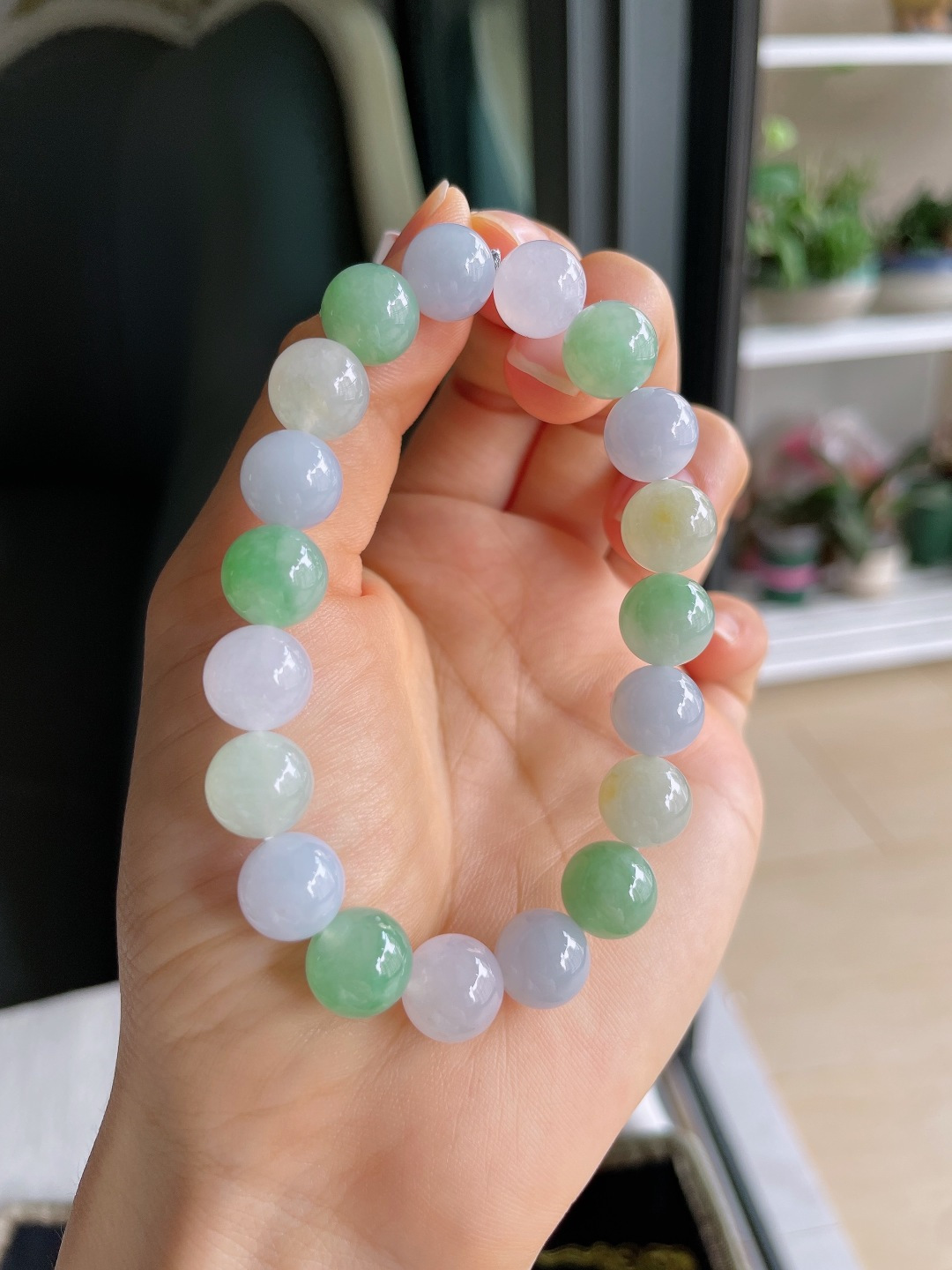 缅甸天然翡翠A货，冰多宝手串，尺寸：10mm。【编4436】