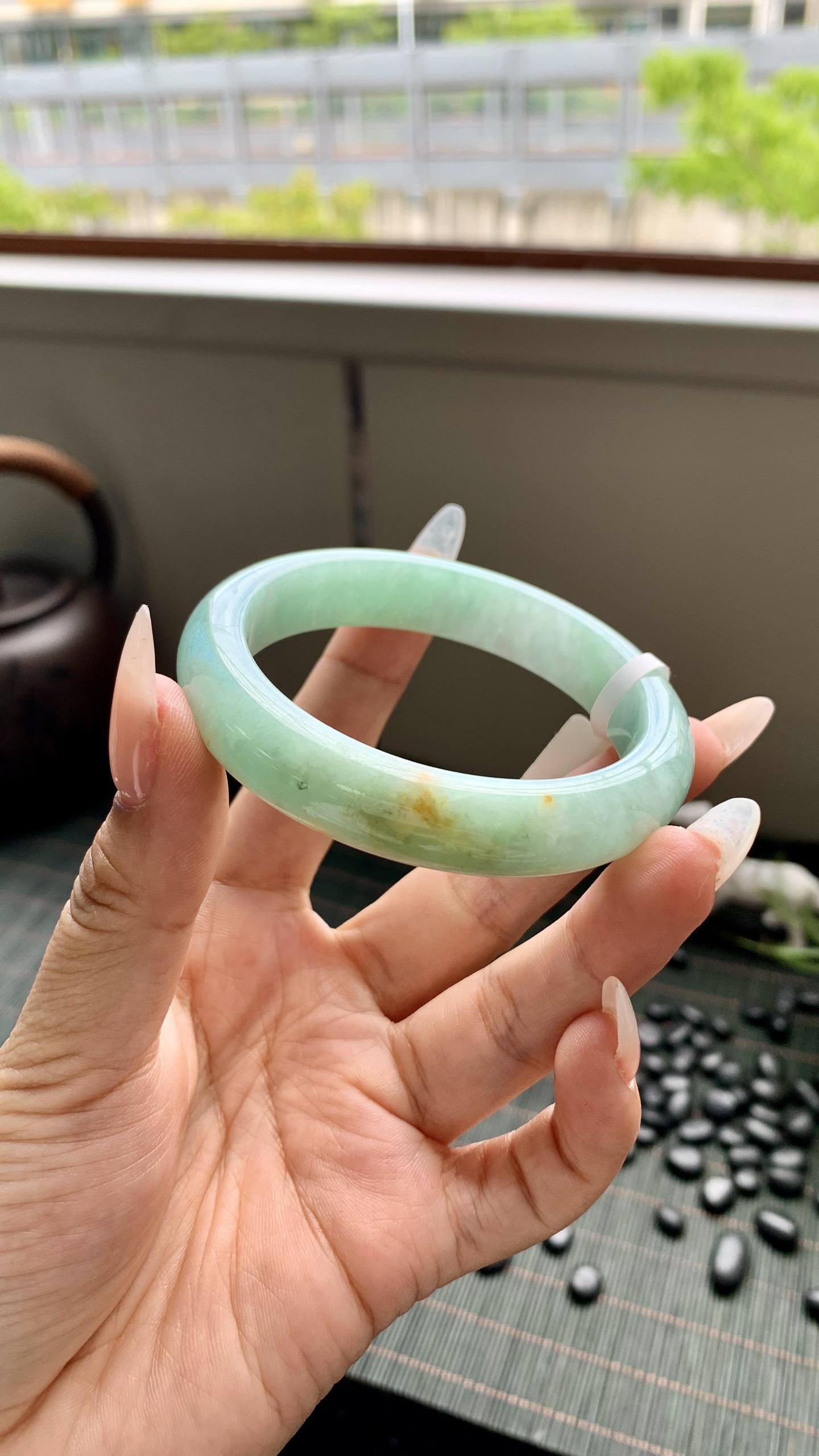 淡果绿洒金正圈成品 HYY-8278 尺寸：54-12-8