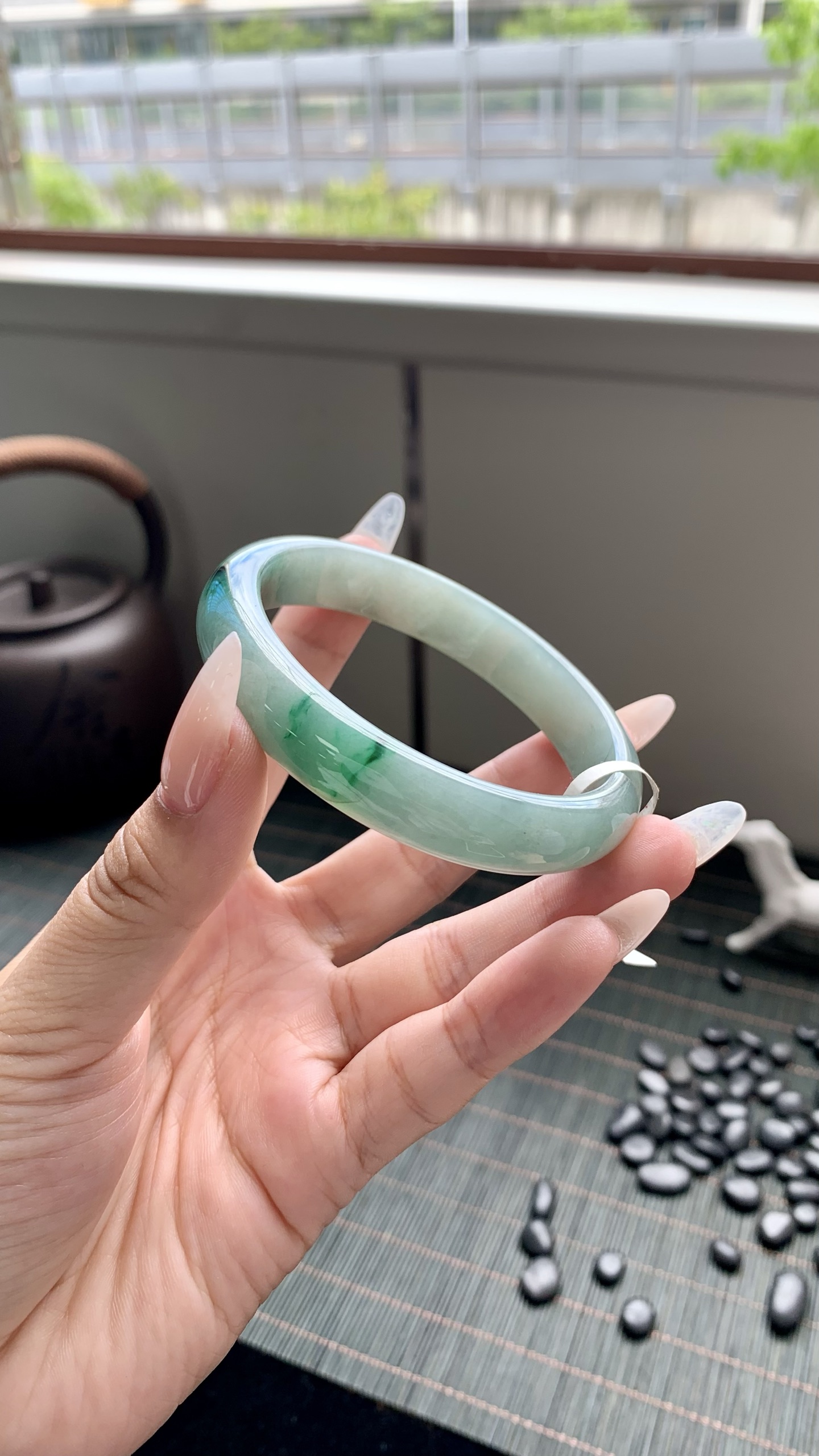 湖水绿飘花正圈成品,HYY-9701,尺寸：58-12-7