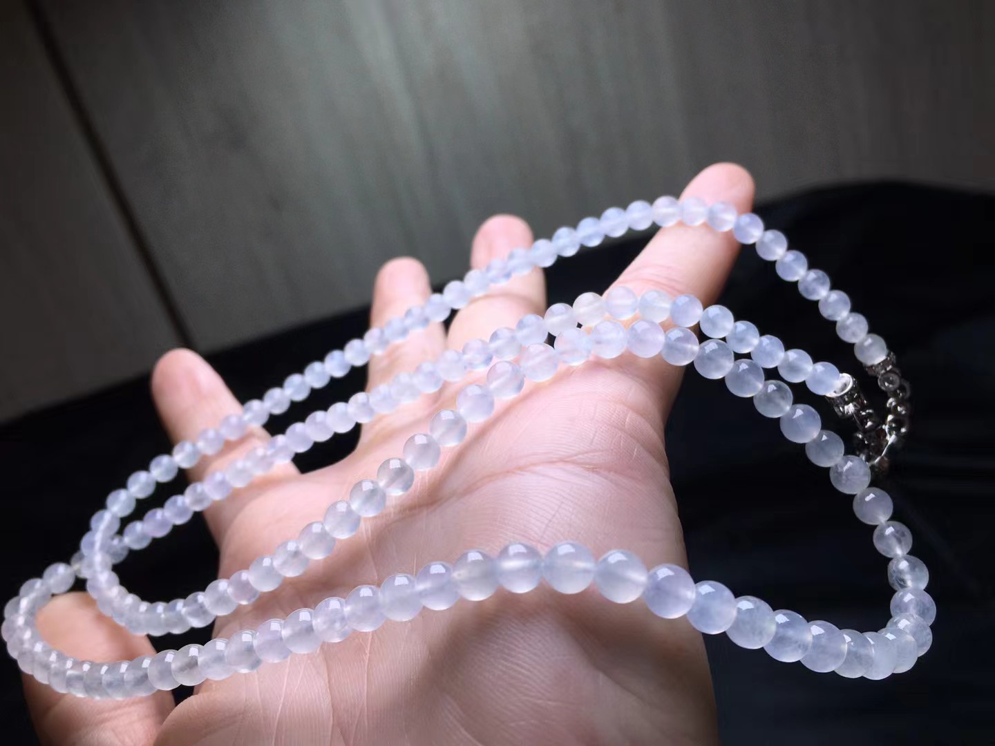 ️ 冰种珠链，卡4.4～5.3mm，133颗，种好，玉质细腻，均匀，冰透水润，通透，颗颗精选